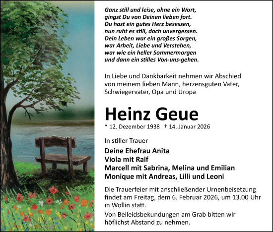Traueranzeige von Heinz Geue von Märkische Oderzeitung