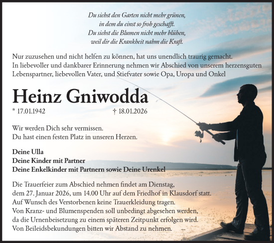Traueranzeige von Heinz Gniwodda von Blickpunkt Ludwigsfelde/Zossen
