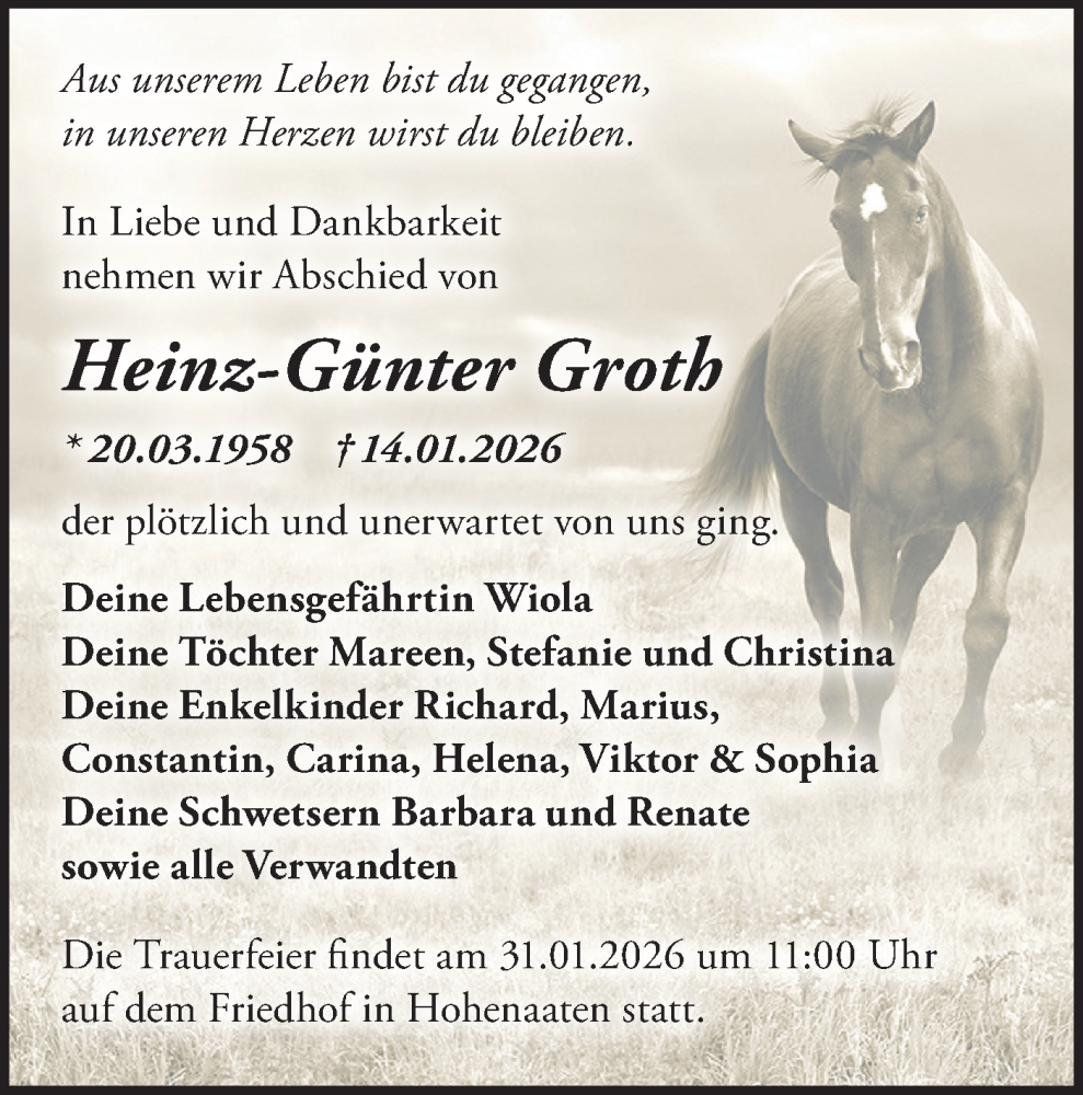  Traueranzeige für Heinz-Günter Groth vom 24.01.2026 aus MO Oderld.-Echo
