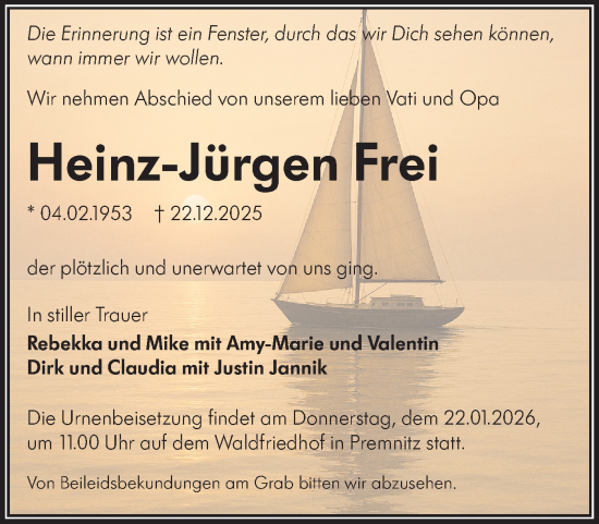 Traueranzeige von Heinz-Jürgen Frei von Märkische Oderzeitung