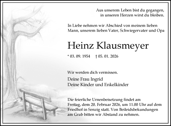 Traueranzeige von Heinz Klausmeyer von Blickpunkt Königs Wusterhausen