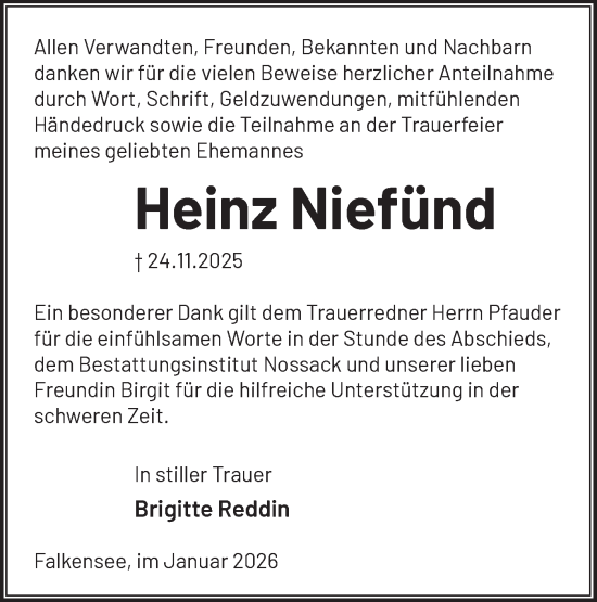 Traueranzeige von Heinz Niefünd von Märkische Oderzeitung