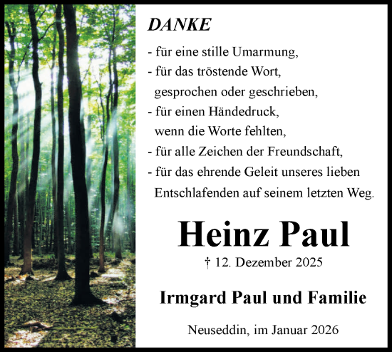 Traueranzeige von Heinz Paul von Blickpunkt Potsdam/Werder