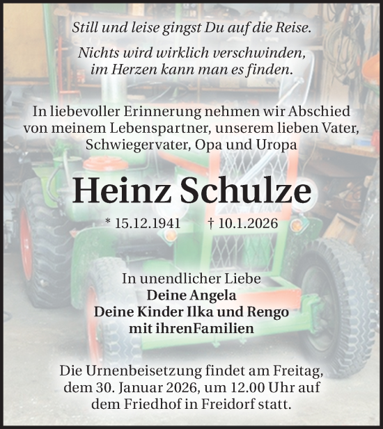 Traueranzeige von Heinz Schulze von Blickpunkt Königs Wusterhausen