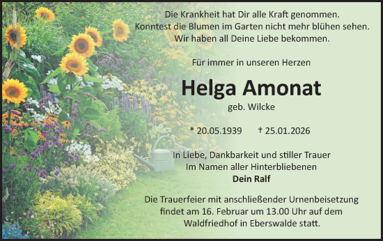 Traueranzeige von Helga Amonat von Märkische Oderzeitung