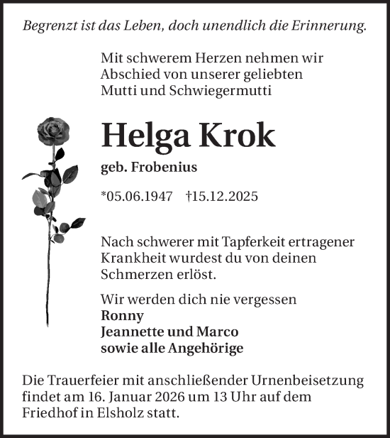 Traueranzeige von Helga Krok von Blickpunkt Potsdam/Werder