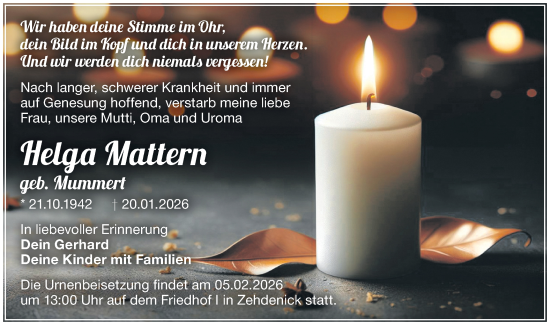 Traueranzeige von Helga Mattern von Märkische Oderzeitung