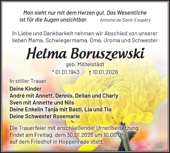 Traueranzeige von Helma Boruszewski von Märkische Oderzeitung
