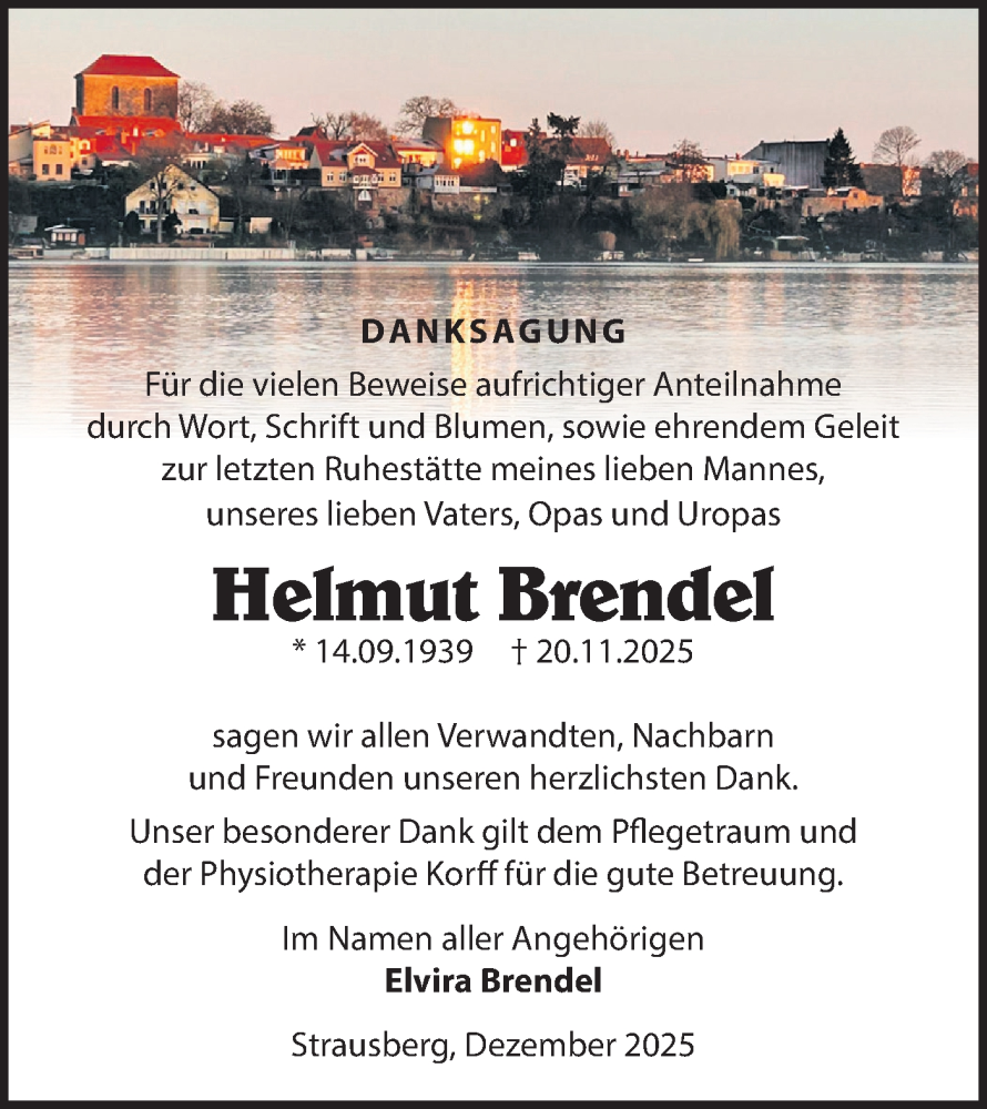  Traueranzeige für Helmut Brendel vom 10.01.2026 aus Märkische Oderzeitung