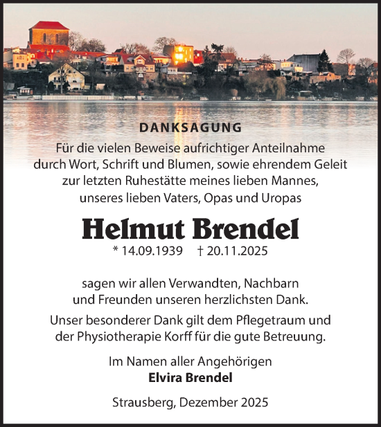 Traueranzeige von Helmut Brendel von Märkische Oderzeitung
