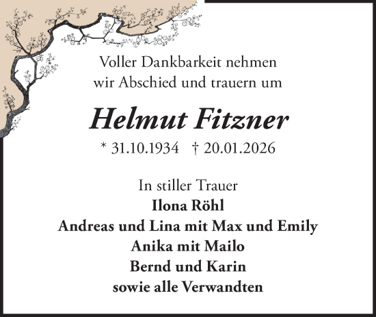 Traueranzeige von Helmut Fitzner von Märkische Oderzeitung