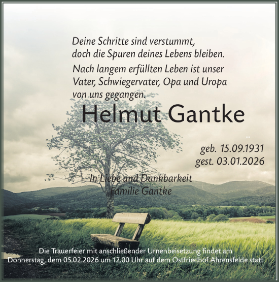 Traueranzeige von Helmut Gantke von Märkische Oderzeitung