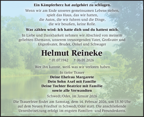 Traueranzeige von Helmut Reineke von MO Uckerm.-Anz.