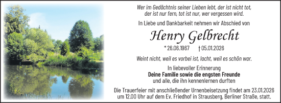 Traueranzeige von Henry Gelbrecht von Märkische Oderzeitung