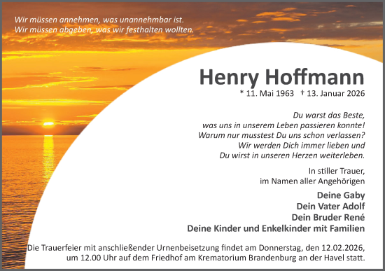 Traueranzeige von Henry Hoffmann von Märkische Oderzeitung