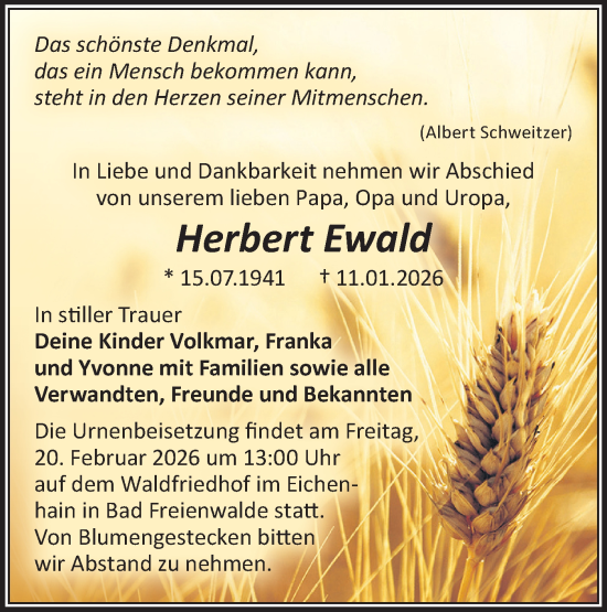 Traueranzeige von Herbert Ewald von MO Oderld.-Echo