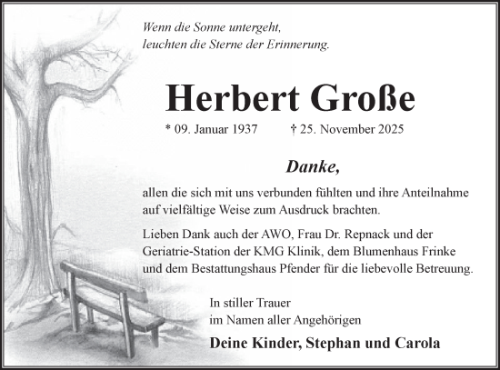 Traueranzeige von Herbert Große von Blickpunkt Jüterbog/Luckenwalde