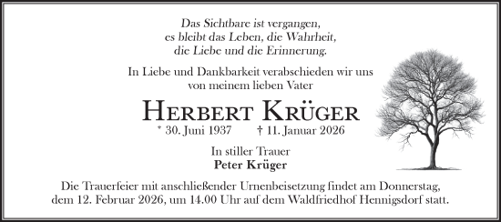 Traueranzeige von Herbert Krüger von Märkische Oderzeitung
