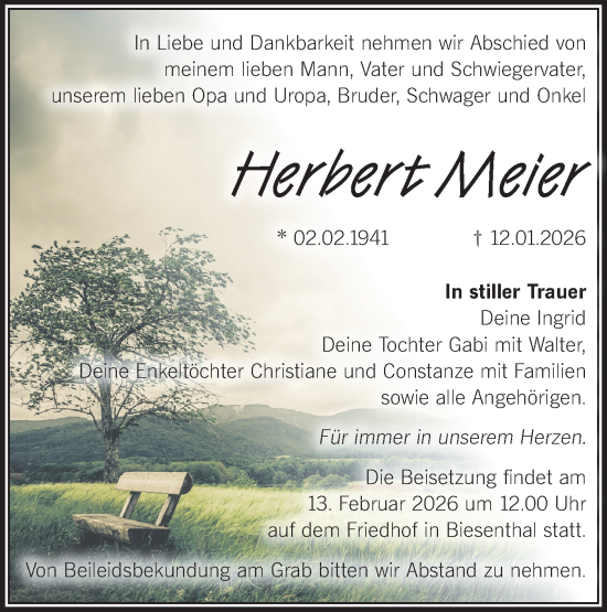 Traueranzeige von Herbert Meier von Märkische Oderzeitung