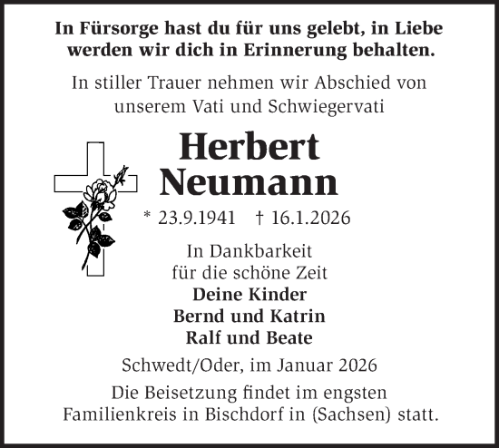 Traueranzeige von Herbert Neumann von MO Uckerm.-Anz.