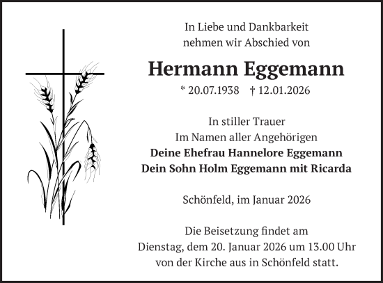 Traueranzeige von Hermann Eggemann von MO Uckerm.-Anz.