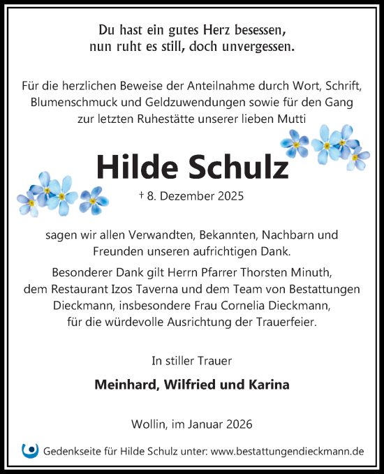 Traueranzeige von Hilde Schulz von Märkische Oderzeitung