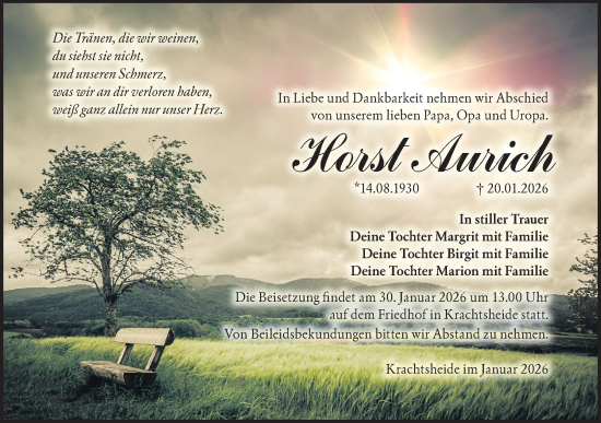 Traueranzeige von Horst Aurich von Märkische Oderzeitung