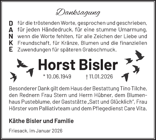 Traueranzeige von Horst Bisler von Märkische Oderzeitung
