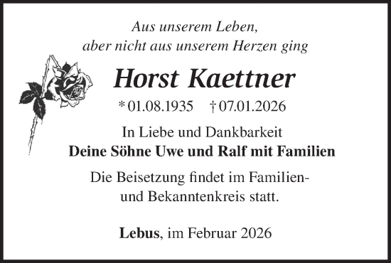 Traueranzeige von Horst Kaettner von MO Oderld.-Echo