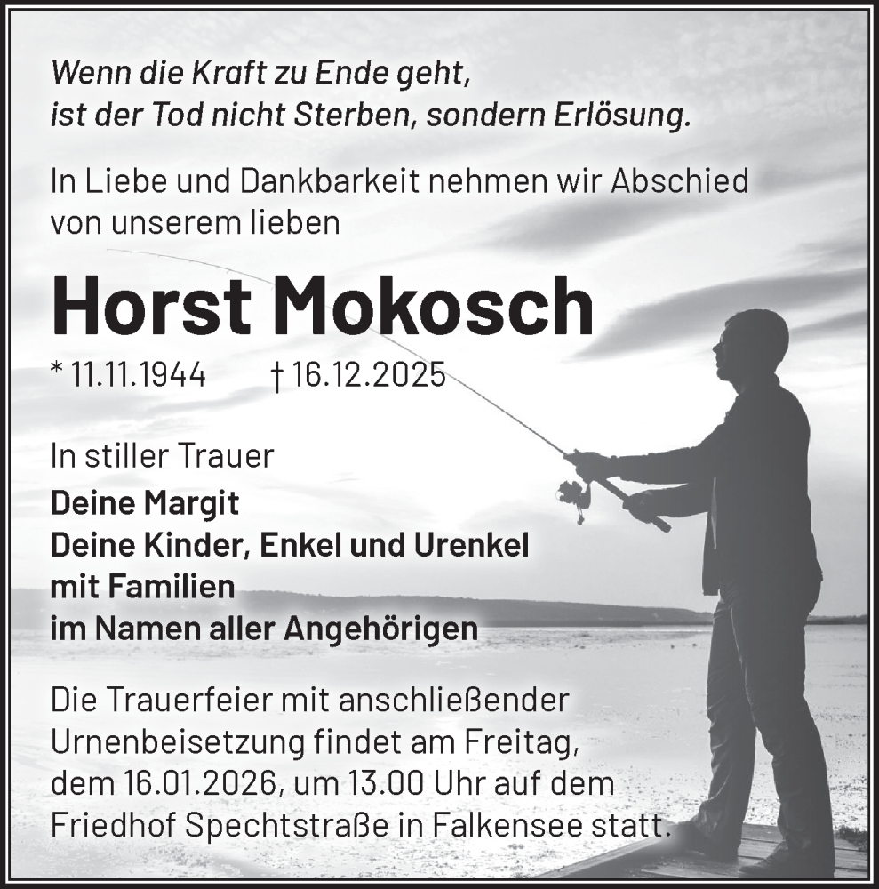  Traueranzeige für Horst Mokosch vom 03.01.2026 aus Märkische Oderzeitung