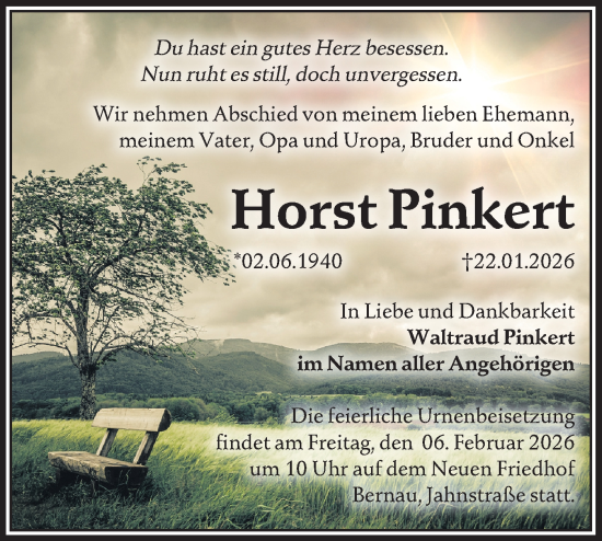 Traueranzeige von Horst Pinkert von Märkische Oderzeitung