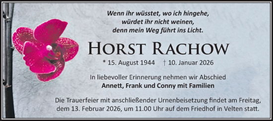 Traueranzeige von Horst Rachow von Märkische Oderzeitung