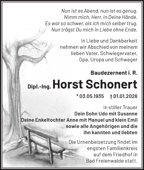 Traueranzeige von Horst Schonert von MO Oderld.-Echo