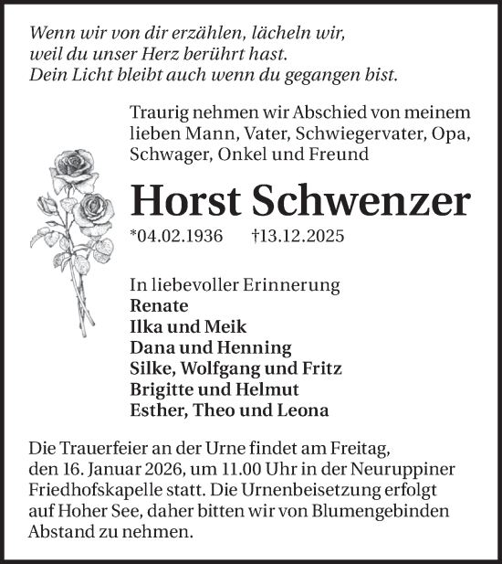 Traueranzeige von Horst Schwenzer von Märkische Oderzeitung