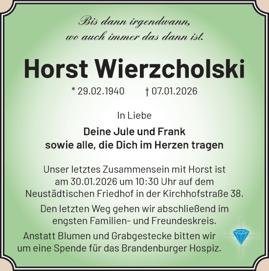 Traueranzeige von Horst Wierzcholski von Märkische Oderzeitung