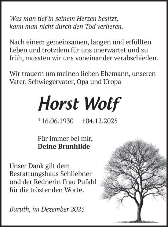 Traueranzeige von Horst Wolf von Blickpunkt Ludwigsfelde/Zossen