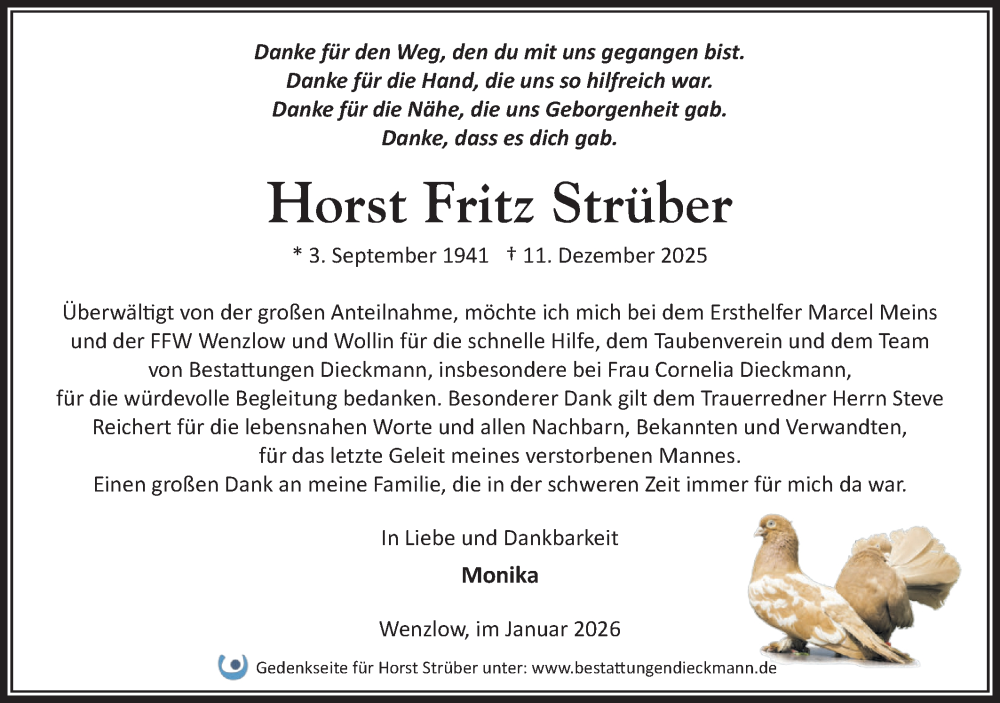  Traueranzeige für Horst Fritz Strüber vom 17.01.2026 aus Märkische Oderzeitung