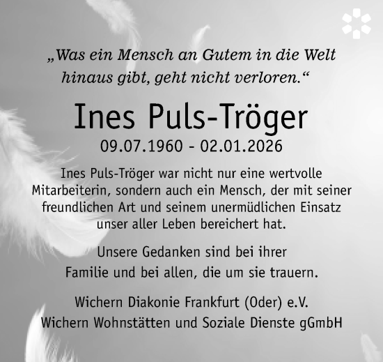 Traueranzeige von Ines Puls-Tröger von Märkische Oderzeitung