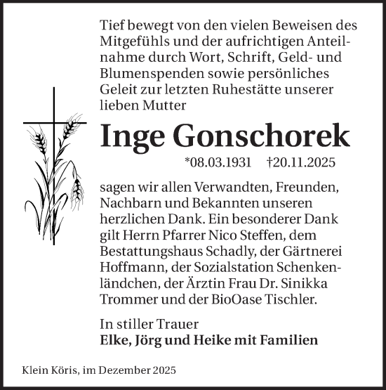 Traueranzeige von Inge Gonschorek von Blickpunkt Königs Wusterhausen