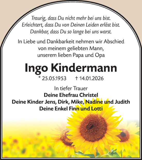 Traueranzeige von Ingo Kindermann von Blickpunkt Jüterbog/Luckenwalde