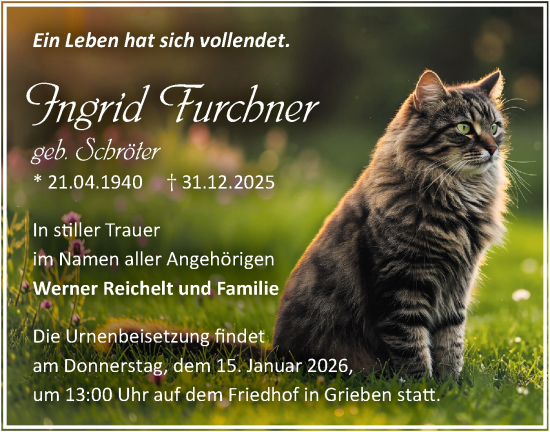 Traueranzeige von Ingrid Furchner von Märkische Oderzeitung