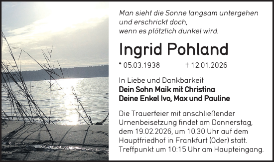 Traueranzeige von Ingrid Pohland von Märkische Oderzeitung