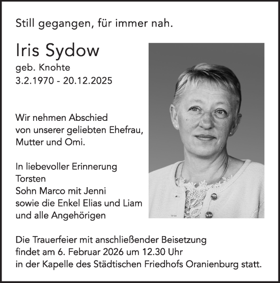 Traueranzeige von Iris Sydow von Märkische Oderzeitung