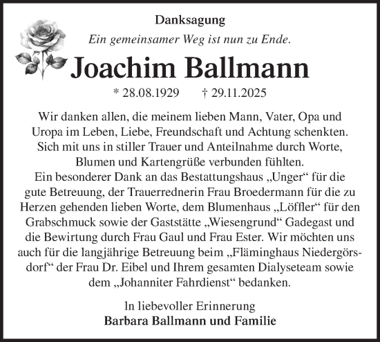 Traueranzeige von Joachim Ballmann von Blickpunkt Jüterbog/Luckenwalde