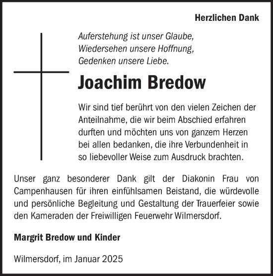 Traueranzeige von Joachim Bredow von Märkische Oderzeitung