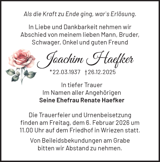 Traueranzeige von Joachim Haefker von MO Oderld.-Echo