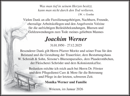 Traueranzeige von Joachim Werner von MO Oderld.-Echo