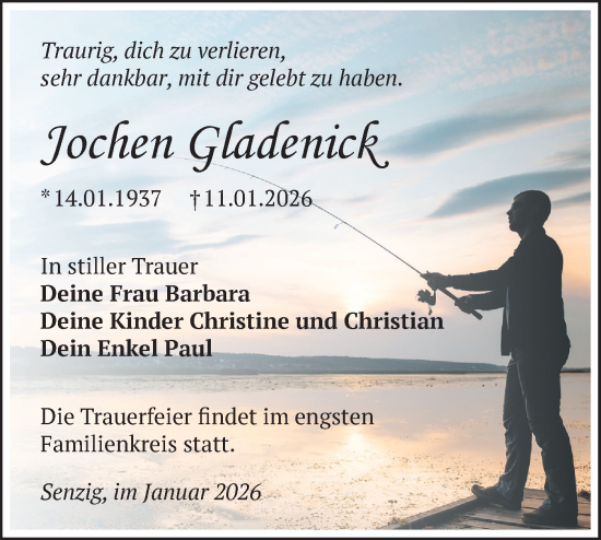 Traueranzeige von Jochen Gladenick von Blickpunkt Königs Wusterhausen