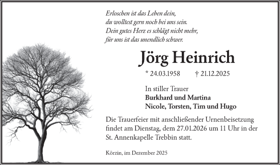 Traueranzeige von Jörg Heinrich von Blickpunkt Jüterbog/Luckenwalde