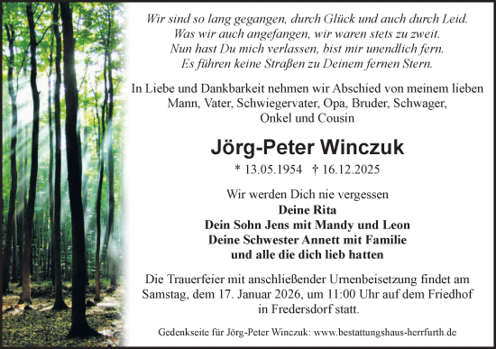 Traueranzeige von Jörg-Peter Winczuk von Märkische Oderzeitung